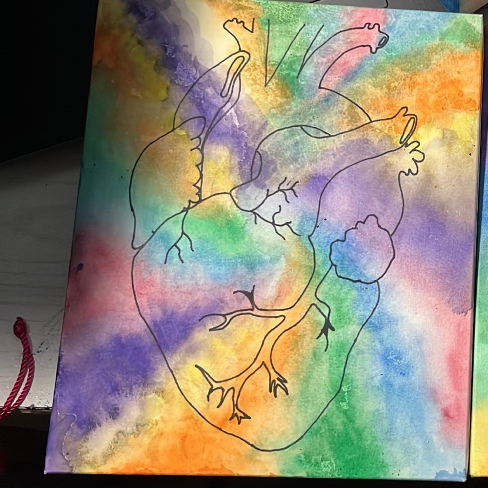 Rainbow tye-dye watercolor heart